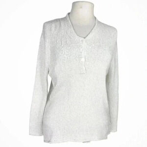 Ball of Cotton M Open Knit Pullover Sweater White